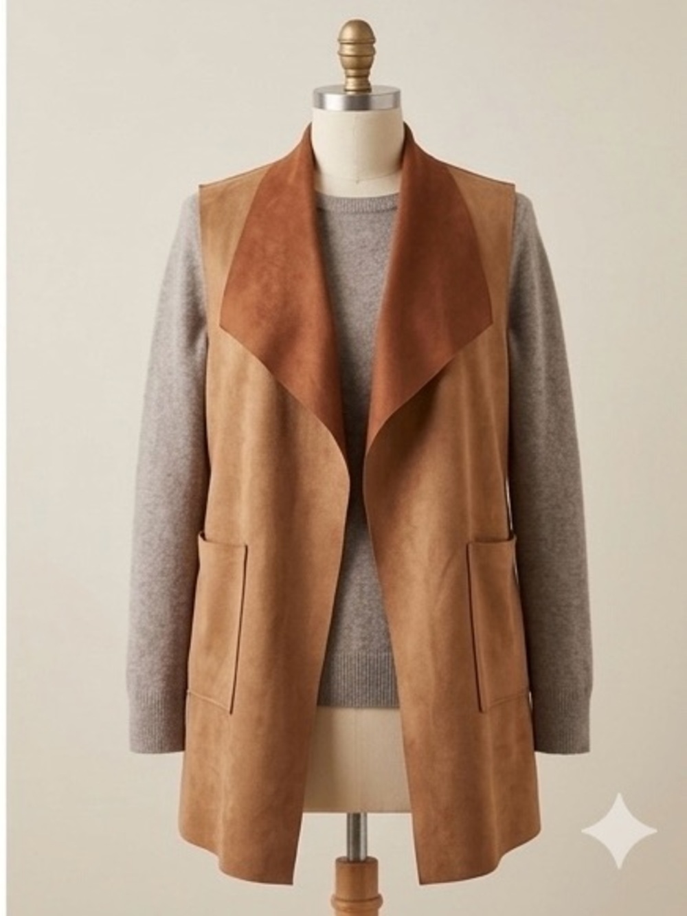 Women’s Suede-Look Open Front Vest in Camel Brown